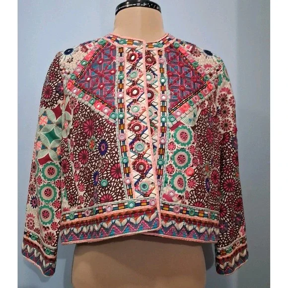 Christophe Sauvat Linda Jacket Blazer Sm Embellished Embroidered Crop Colorful - Picture 13 of 16